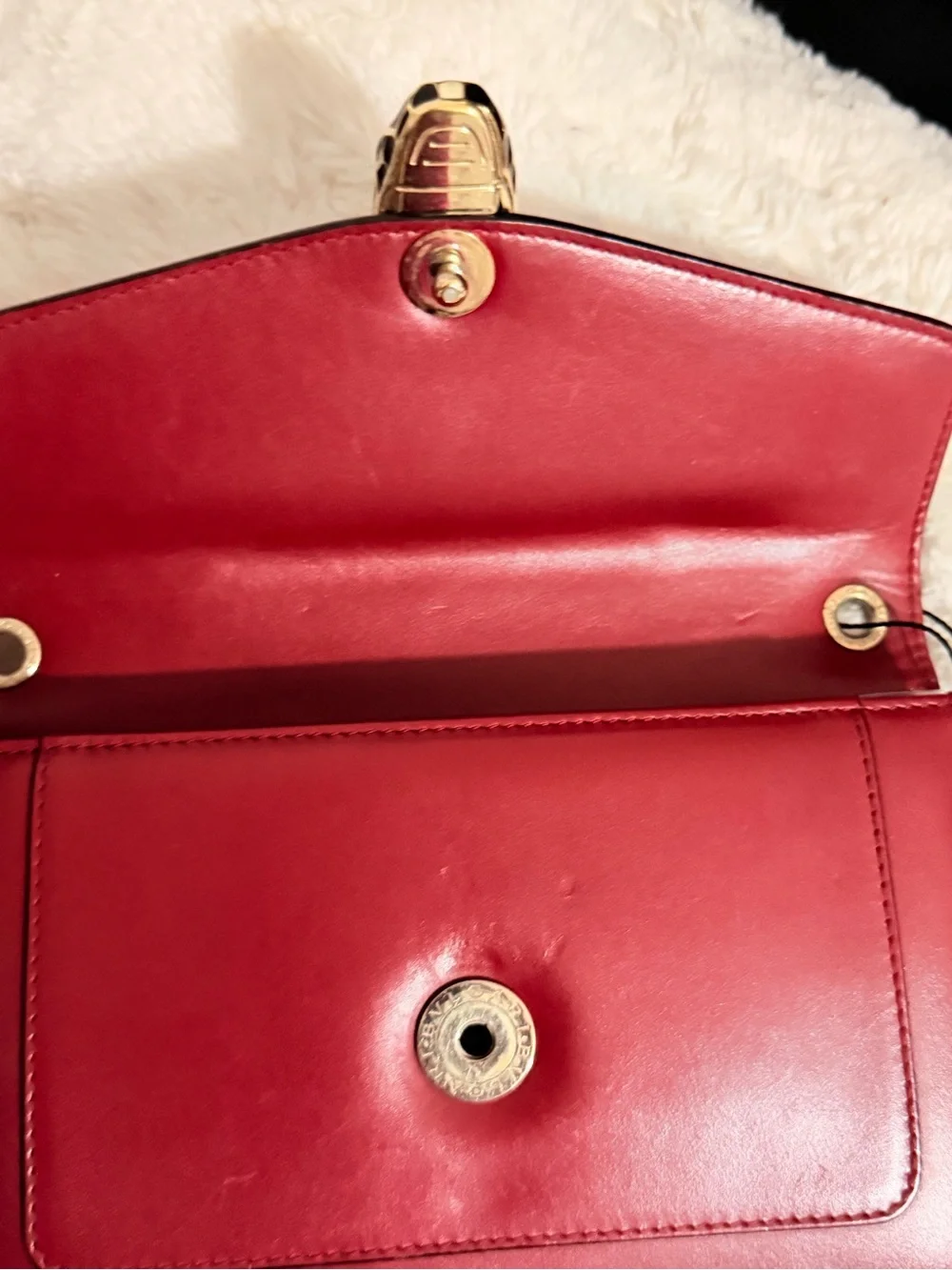Red Leather Shoulder Bag with Serpentine Clasp